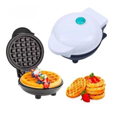 Imagem de Mini Máquina de Waffles Elétrica Portátil Antiaderentes Panquecas Automática 110V(Branco)