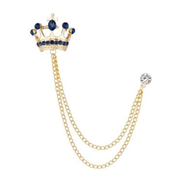 Imagem de Broche de coroa masculino broche de lapela de strass para homens com borla de metal corrente de colarinho alfinetes de terno broche coroa broche de lapela para homens terno de formatura chapéu