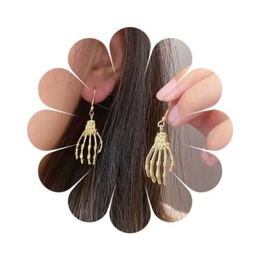 Imagem de Andelaisi Brincos de mão de esqueleto gótico, brincos com pingente de osso de esqueleto boêmio, vintage, brincos de mão de caveira de esqueleto punk, joias para mulheres e meninas, Metal