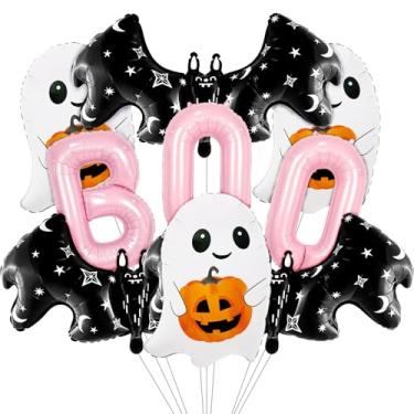 Imagem de 9 PCS Scary Halloween Foil Balloon Decorations Set, Includes Pink Letters, Mini Ghost, Star Wings Bat Foil Balloons for Halloween Birthday Baby Shower Masquerade Themed Party Decorations