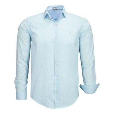 Imagem de Camisa Social Manga Longa Comfort Amil Algodão Tecido Liso 1866, Azul 