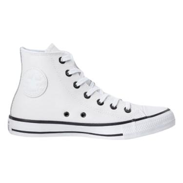 Imagem de Tênis Converse All Star Chuck Taylor Couro Branco - Cano médio, Original, Confortável, Unissex, Ideal para o dia a dia. (Branco e Preto, BR, Adulto, Numérico, 40)