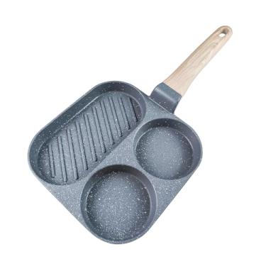 Imagem de Frigideira Grelha Antiaderente 3 em 1 (4 Furos) para Bife, Ovo e Panqueca, Utensílio de Cozinha Multifuncional em Alumínio para Fogão a Gás e Indução