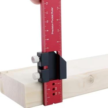 Imagem de Régua em T para carpintaria resistente de liga de alumínio ergonômico quadrado de bolso com medidas métricas em polegadas, paradas deslizantes e guia de ângulo ajustável 0-90° Régua de carpinteiro