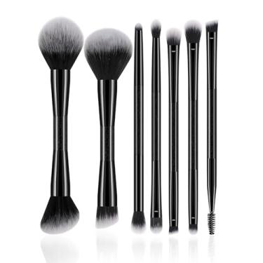 Imagem de 7 conjuntos de pincéis de maquiagem ultramacios de cabeça dupla, pincel de maquiagem poderoso, pincel de sombra, pincel iluminador, pincel de contorno de nariz para maquiagem diária no rosto (heise)