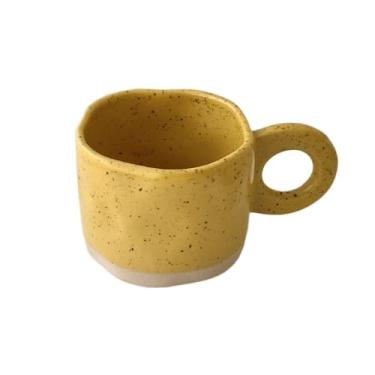 Imagem de Xícara de chá irregular INS design de tinta respingo copo de água caneca de café de cerâmica criativa café da manhã (amarelo)