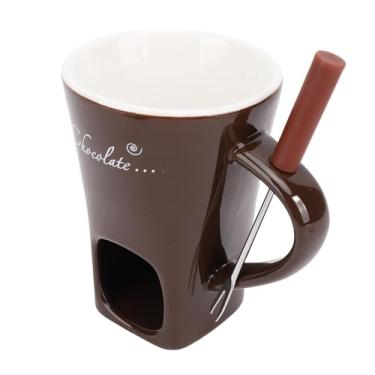 Imagem de Diydeg Copo de Fondue Doce, Copo de Cerâmica para Derreter Chocolate Com Garfo para Queijo, Caneca de Fondue de Chocolate para Crianças Adultas para Data, Filme, Noite, Aniversário, (Café)