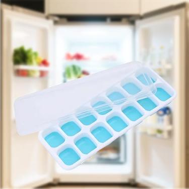 Imagem de Bandeja de silicone para cubos de gelo com tampa – Molde de freezer de 14 cavidades para bebidas, caldo, vitaminas – Recipiente reutilizável de grau alimentício verde maçã