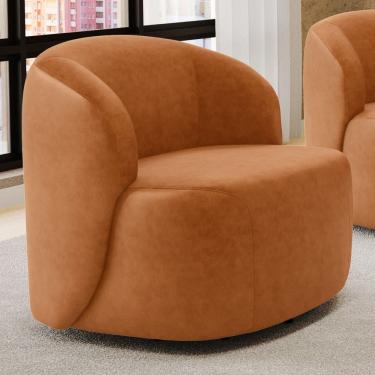 Imagem de Poltrona Decorativa Orgânica Living Leez Giratória Couríssimo Caramelo - Desk Design
