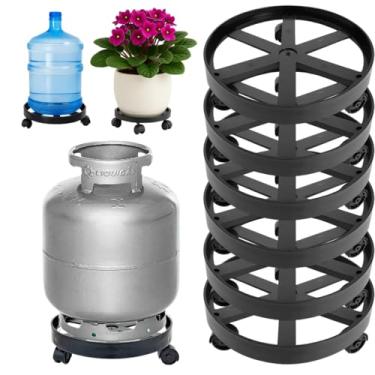 Imagem de Kit 6 Suporte Botijão Bujão De Gás Vaso Plantas e Galão com Rodinhas 360° Suporta até 55kg Preto