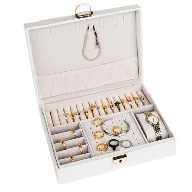 Imagem de Porta Joias Anel Pulseira Brinco Cordao Relogio Caixa Estojo Organizaçao Penteadeira Mesa Armario Seguro