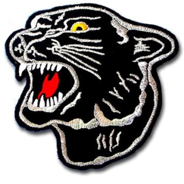 Imagem de Emblema refletivo de cabeça de Pantera Negra tamanho M – Emblema bordado de 10 cm de festa animal selvagem feroz ou costurado com fio prateado – Jaqueta de motociclista colete mochila chapéu aplique