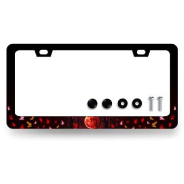 Imagem de Moldura de placa de carro borboleta colorida borboleta vermelha suporte universal de aço inoxidável com 2 furos e parafusos 31 cm x 15,7 cm para decoração de carros masculinos e femininos