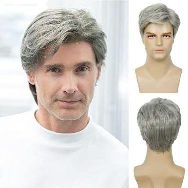 Imagem de Peruca Baruisi Short Silver Grey Sintética Resistente ao Calor Masculi