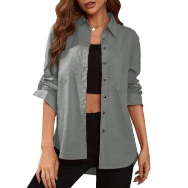 Imagem de Blusa feminina Deer Lady com botões, manga comprida, cinza M