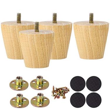 Imagem de uxcell Pernas de móveis de madeira, pernas de sofá de 5 cm pernas redondas de madeira maciça pernas de sofá cor de madeira moderna pés de substituição para poltrona reclinável mesa de centro conjunto