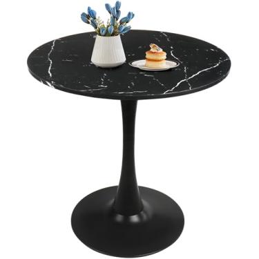 Imagem de Elepbear Small Space Mesa de jantar de tulipa redonda de mármore falso preto de 70 cm - Mesa de cozinha com base em pedestal de meados do século para 1 a 2 pessoas - Montagem fácil e fácil de limpar