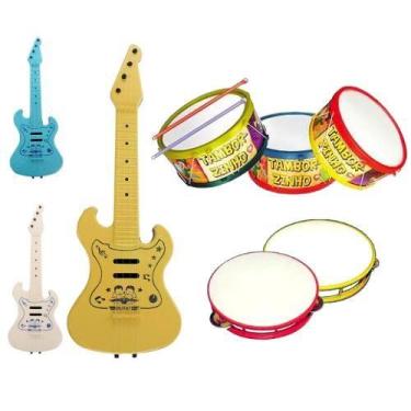 Imagem de Kit Musical Infantil Brinquedo Tambor + Pandeiro + Guitarra - TMC