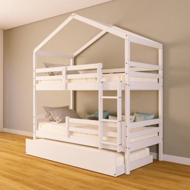 Imagem de Treliche Solteiro Casinha Grade de Proteção Madeira Maciça Branco Megamobilia