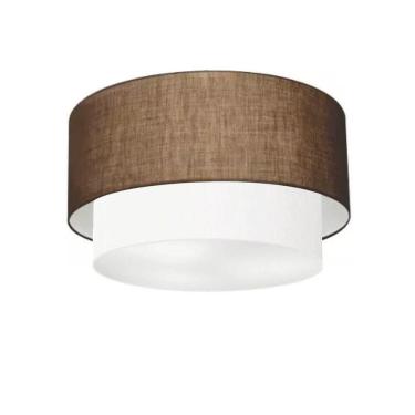 Imagem de Plafon Duplo Cilíndrico Vivare Md-3045 Cúpula Em Tecido 40x35cm - Bivolt Café-branco 127/220v