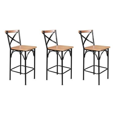 Imagem de Kit 3 Banquetas Alta Industrial Paris Base Alumínio Com Encosto - Natural - Bege