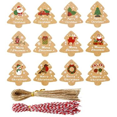 Imagem de Luzhengyang Etiquetas de papel kraft de Natal, guirlanda de boneco de neve, padrões de Papai Noel, etiquetas de presente de papel de embrulho - 196 peças