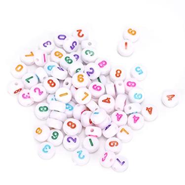 Imagem de Número redondo contas de acrílico suave colorido diy jóias fazendo artesanato contas para pulseiras colares brinquedos educativos 300 pçs branco