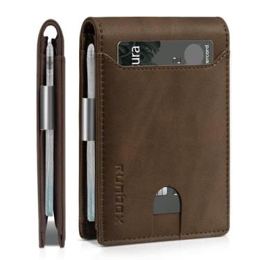 Imagem de Carteira RUNBOX Slim Leather Money Clip para homens com bloqueio de RF