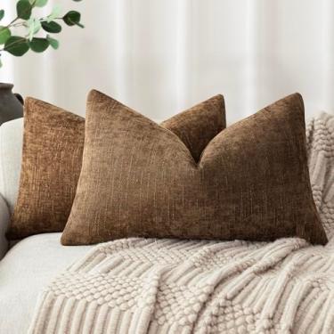 Imagem de Foindtower Conjunto de 2 capas de almofada decorativas de chenille texturizadas, quadrada, sólida, capa de almofada neutra para casa de fazenda, para sofá, quarto, sala de estar, 30 x 61 cm, bronze