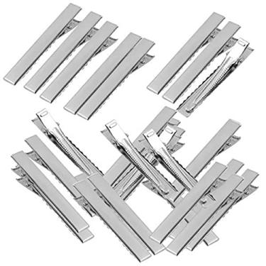 Imagem de barenx 2 x 50 peças de clipes de cabelo de jacaré prateado com dentes para artesanato DIY 56 mm