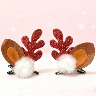 Imagem de 1 clipe de cabelo fofo de Natal para mulheres, clipes encantadores para reuniões de família na véspera de Natal (vermelho)