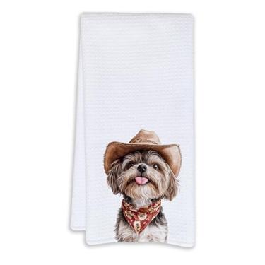 Imagem de Cabana Bro Shih Tzu Gifts Toalhas de cozinha, presentes Shih Tzu para amantes de cães toalhas de mão decorativas para banheiro, engraçado western cowboy leão cachorrinho prato toalhas de chá para