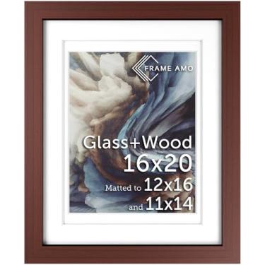 Imagem de Frame Amo Moldura de pôster de madeira maciça de 40,6 x 50,8 cm, marrom nogueira, multitapete branco para imagem de 28 x 35 x 30 cm, frente de vidro temperado, 3,8 cm de largura, 2,5 cm de espessura