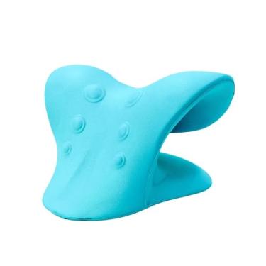 Imagem de Almofada Ortopédica para Pescoço e Ombros, Espuma PU Alta Densidade, Azul, 21,5x17x11,5cm, 6 Pontos de Massagem, Alívio de Dor Cervical