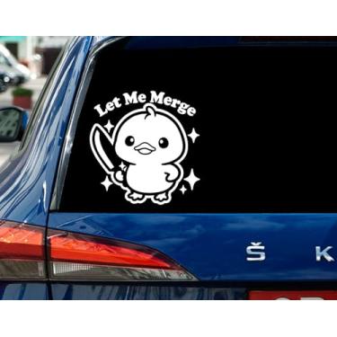 Imagem de Decalque Let Me Merge Car - Decalque de vinil Kawaii Duck with Knife - Adesivo fofo feminino - Decalque de janela para carro - Caminhão ou para-choque à prova d'água 20 cm