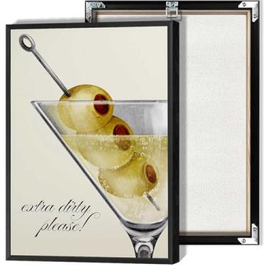 Imagem de Arte de parede em tela de coquetel clássica Extra Dirty Martini Art Pôster em aquarela Extra Dirty Please! Impressões de estilo manuscrito para cozinha sala de estar dormitório decoração de parede
