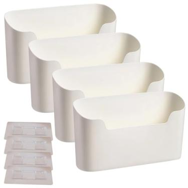 Imagem de Conjunto de 4 suportes de arquivo bege para montagem na parede, organizador adesivo para correio, documentos e objetos pequenos, fácil instalação, material plástico resistente