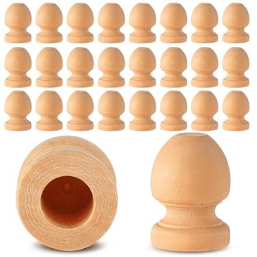 Imagem de Pinkunn Tampas de varões de cavilha de madeira de 50 peças de 3,5 cm de altura com orifício de 9,5 cm Puxadores de gaveta de madeira inacabados Puxadores Pequenas tampas de hastes de madeira bolota