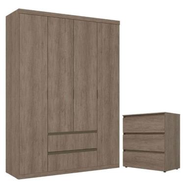 Imagem de Guarda Roupa Solteiro Nobre 4 Portas E Cômoda Gaveteiro Condessa Rustic Acetinado - Thb