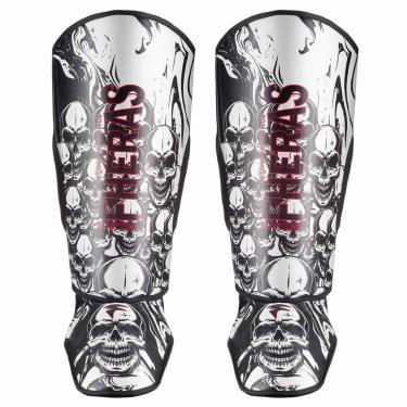 Imagem de Caneleiras Muay Thai Gladiador Caveiras Bco Adulto - Fheras-Unissex