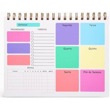 Imagem de Planner Semanal com 50 Folhas – Planejador de Mesa com Capa de Acetato e Espiral Aramado para Anotações, Tarefas e Rotina