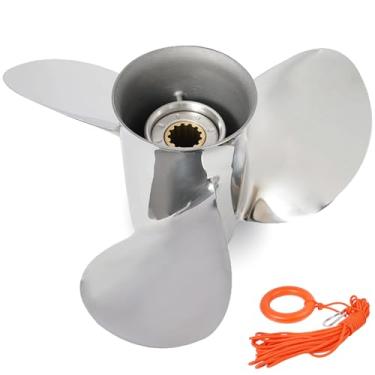 Imagem de QIKIRUO Hélices de aço inoxidável 11 1/8X13 11 1/4X14 11X15 para BRP, Johnson, Evinrude, OMC Stern Drive 40HP, 50HP, dente de 13 estrias, prensado em cubo de borracha, RH (11 1/4DiaX14P)