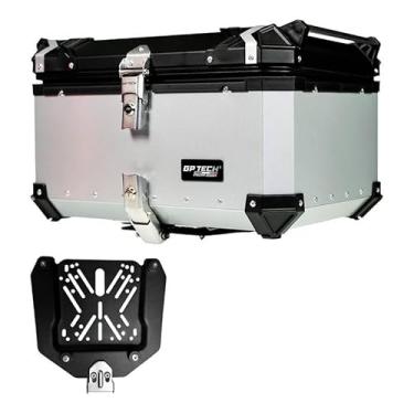 Imagem de Bau Para Moto Bauleto Traseiro Aluminio GP Tech Polido 65 litros Prata Bagageiro Moto Caixa viagem