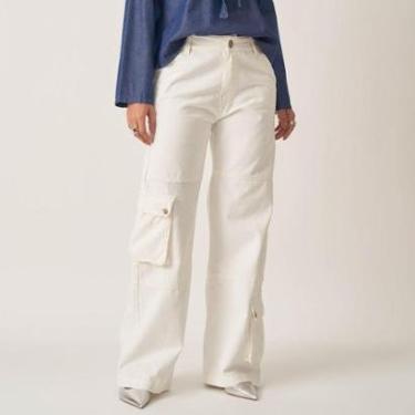 Imagem de Calça Jeans Wide Cintura Alta Reta Com Bolso Fole-Feminino