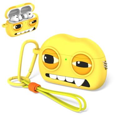 Imagem de OAJ Capa para AirPods Pro 3, capa protetora feia de silicone macio com desenho 3D engraçado com chaveiro e cordão (amarelo)