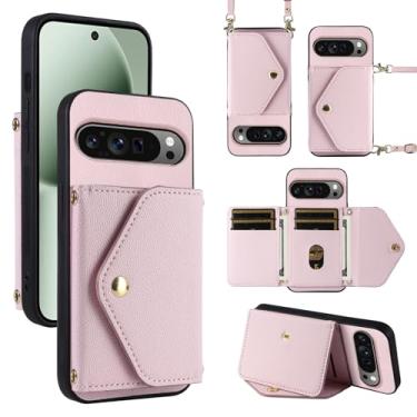 Imagem de Dibosom Capa carteira minimalista para Google Pixel 10 Pro XL com alça de ombro, 6 compartimentos para cartões, fina e fina, suporte para cartão de crédito de couro PU, capa de telefone para Pixel10