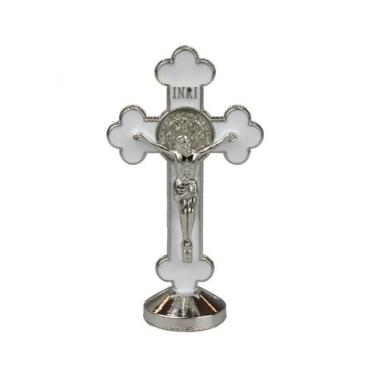 Imagem de Crucifixo Metal Branco Uso Carro 8cm - Taimes