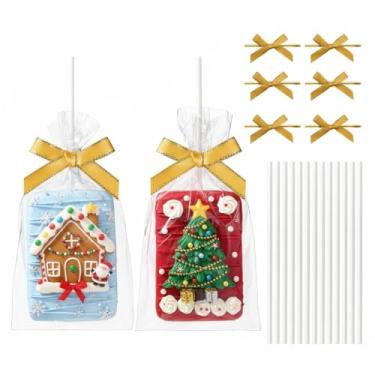 Imagem de JCXGRVC 50 unidades de sacos de petisco de arroz transparente 10 x 15 cm com palitos e laços, kit de arroz, sacos de bolo embalados individualmente para Marshmallow Mcaron Pop Candy Apple Cookies Cake