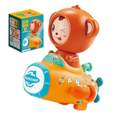 Imagem de Brinquedo musical de macaco,Brinquedo de passeio de macaco | Brinquedo iluminado de nave espacial de condução de animais - Brinquedo interativo de caminhada de macaco que muda de rosto com luz e músic