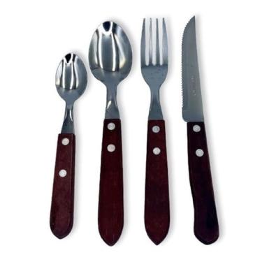 Imagem de Jogo de Talheres com Porta Talheres, 24 Peças em Inox e Madeira, Inclui Facas, Garfos, Colheres de Mesa e Sobremesa com Organizador